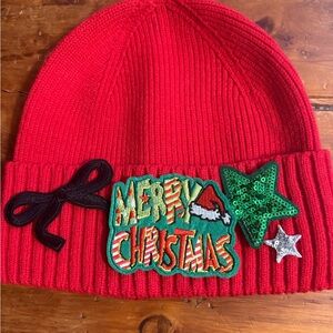 Festive Red Beanie with Christmas Embellishments